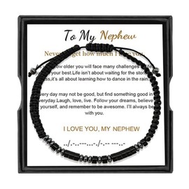 Christmas Gift for Him Morse Code Bracelet-To My Nephew, I Love You Morse Code Bracelet, Graduation Back to School Gift Birthday Gift for Nephew (Obsidian, To My Nephew)