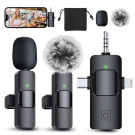 PQRQP PQRQP 3 in 1 Professional Wireless Lavalier Microphone for iPhone, Android, Camera, Wireless Microphones, Mini Microphone, Crystal Clear Sound Quality for Recording, Live Streaming, YouTube, TikTok