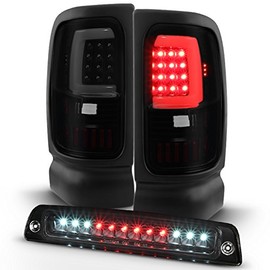 AKKON - For [LED Set] 94-01 Dodge Ram BR BE Black Smoked LED Tube Tail Light + Black 3rd Brake Lamp Combo