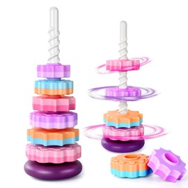 SIMPLEFINE Spinning Stacker Toy,Stacking Toys for Toddlers 1-3,Montessori Sensory&Autism Toys, Fine Motor Skills Ring Stacker,Sit and Spin Toy for Babies 6-12 Months,16-Inch(Large Size)