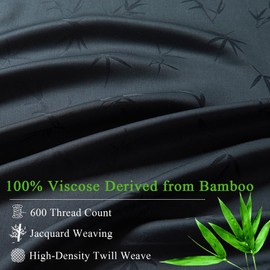 HCORA Jacquard Viscose Derived from Bamboo Pillow Cases King Size Set of 2-600 Thread Count - Breathable & Cooling Pillowcases for Hot Sleepers & Night Sweats, Envelope Closure (Black)