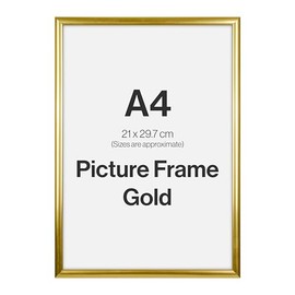 Modern Gold A4 Photo Frame for A4 (21 x 29.7cm) Photos or Pictures, Plexi Glass, Freestanding or Wall Mounted Landscape or Portrait