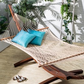 Fab Habitat Rope Recycled Polyester Hammock - Miami - Natural - Indoor/Outdoor, Quick Dry, 2 Person 400 lbs Capacity - Patio, Poolside, Backyard, Garden, Beach, Balcony - 12-14 ft Adjustable