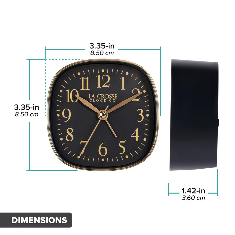 La Crosse Clock 617-379B Black Square Silent Sweeping Analog Alarm