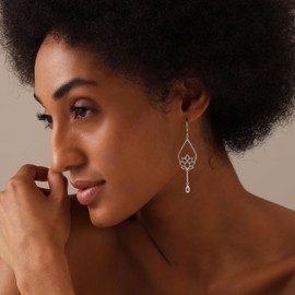 Charmsy 925 Sterling Silver Lotus Flower Dangle Drop Yoga Earrings for Women | Lightweight Hanging Charm Lotus Flower Drop Dangle Earring | Size 70mm