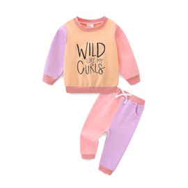 CIZENOFURS Toddler Baby Girl Clothes Elastic Crewneck Long Sleeve Sweatshirt With Pants Set Girls Fall Winter Outfits