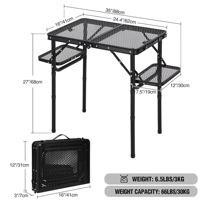 REDCAMP 35x16 Folding Grill Table for Outside with 2 Side