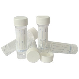 Sterilin 50 x Sterilin Urine Sample / Specimen Bottle / Pot / Container with Lid & Printed Label