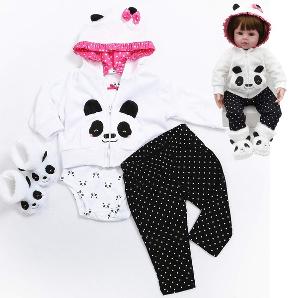 Pedolltree Reborn Baby Dolls Girl Clothes 22 inch Panda Outfits Accesories for 22-24 inch Reborn Baby Girl Newborn Matching Clothing