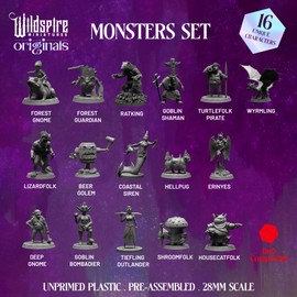 Wildspire Monsters Pack for DND Miniatures Booster Pack of 16 Bulk Monsters 28mm-32mm Scale Dungeons Dragons Accessories D&D Miniature DND Minis D D Figures Starter Set Tabletop Pathfinder Set