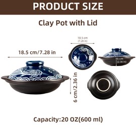 Ceramic Cooking Pot Clay Pot with Painted Lid Heat-resistant Shallow Casserole, Paella Pan for Kitchen - 20 oz, Dishwasher Safe