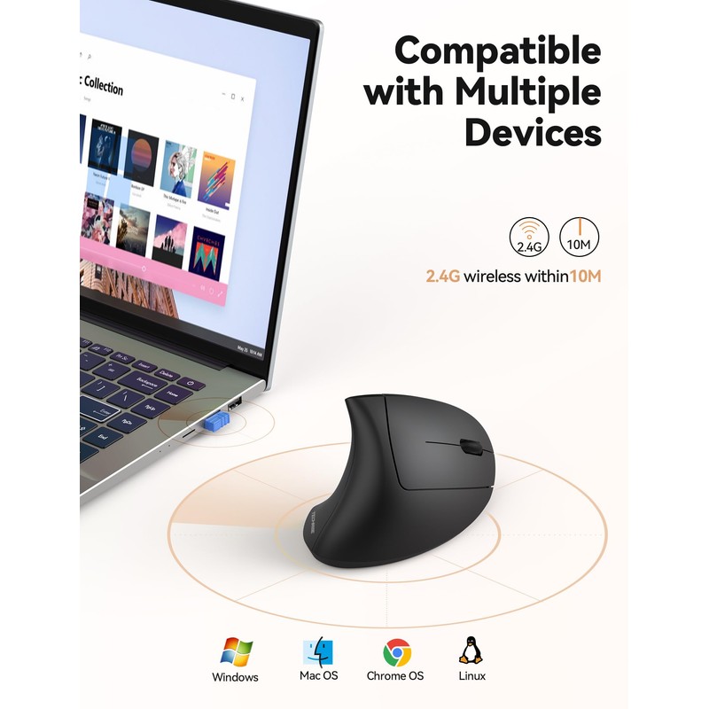 TechRise Ergonomic Mouse, 4800 DPI Wireless Vertical Mouse, 2.4G Optical