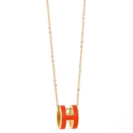 AIMADE H Necklace for Women Girls 18K Gold Plated Classic Letter Design Cute Fashion Necklace Pendant Jewelry Gifts for Women (Orange)