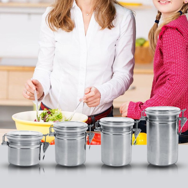 4pc Stainless Steel Canister Set with Clear Acrylic Lids &