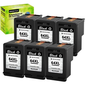 greencycle Remanufactured High Yield Ink Cartridge Replacement for HP 64 XL 64XL N9J91AN N9J92AN Compatible with Envy Photo 7858 7855 7155 6255 7158 7164, Envy 5542 Printer (6 Black)
