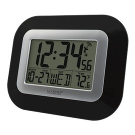 La Crosse Technology WT-8005U-B-INT WT-8005U-B Atomic Digital Wall Clock with Indoor Temperature, Black, 8.95
