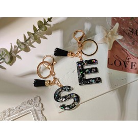 AYYSHULAN Cute Black Key Chains Bag Charms Initial Letter Star Keyring with Tassel for Women Girls Purse Handbags Backpacks,H