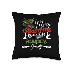 Alvarez Family Christmas Matching Shirt Xmas Gifts Alvarez Family Christmas Costume Mistletoe Group Matching Throw Pillow, 16x16, Multicolor
