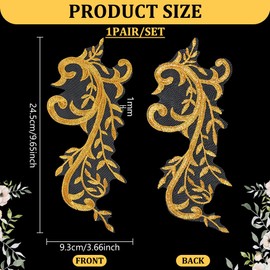 NBEADS Pack of 2 Gold Flower Embroidery Patch, Golden Floral Lace Appliques, Metallic Gold Sew-On Patches for Clothing Decoration Repair Accessories, 24.5 x 9.3 cm