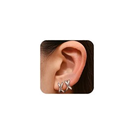 Silver X Shaped Hoop Earrings for Women, Minimalist Small Huggie Hoop Earrings for Women