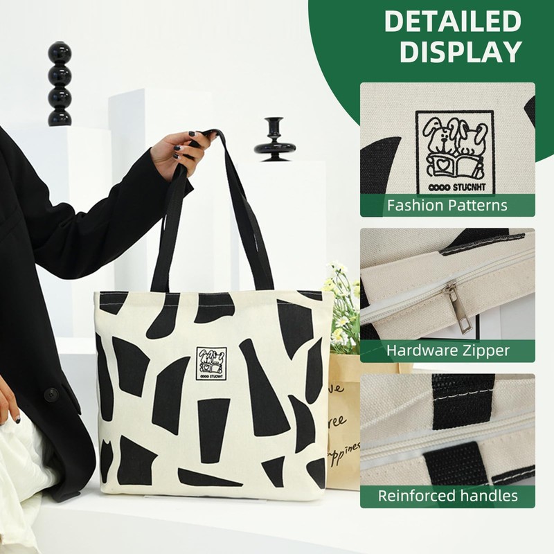 3 Pack Canvas Tote Bag for Women Aesthetic Shoulder Bag