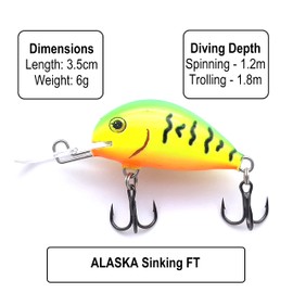 EVERBAY DORADO Wobbler Fishing Lure - Artificial Hard Crankbait - Fishing Tackle, Topwater Life-Like Swimbait for Perch Pike Zander Catfish Chub Barbel Trolling in Freshwater,Sinking - ALASKA 3.5cm FT