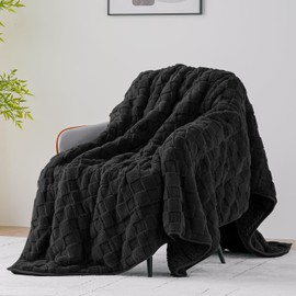 Uttermara Sherpa Fleece Weighted Blanket Full Size(12lbs, 48" x 72", Black), 3D Jacquard Checkered Warm Sherpa Heavy Blanket for Adults, Soft Fuzzy Weighted Blankets for Couch Bed Sofa