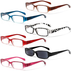 Henotin 6 Pairs Reading Glasses Blue Light Blocking,Quality Readers Spring Hinge Glasses for Reading for Women Men(Multi-Color-E, 1.0, x)