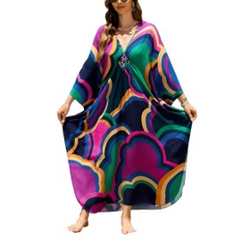 IMAGEKOPE Kaftan Dresses for Women Plus Size V-Neck Moo Moos Batwing Kaftan Beach Dress Bathing Suit Cover-Up Loungewear