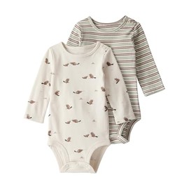 little planet by carter's Baby 2-pack Long Sleeve Bodysuits made with Organic Cotton, Beavers, Stripe, 6M