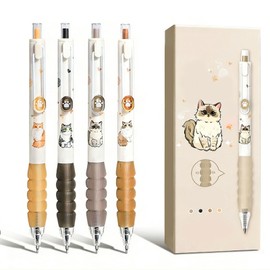Floruvia 4 Pcs Cute Retractable Cat Gel Pens, Kawaii 0.5mm Black Ink Writing Pen for Girls, Women, Boys, School & Office Use