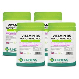 Lindens - Vitamin B5 Pantothenic Acid 500mg, 360 Tablets - 7666% NRV Dose, Contributes to Mental Performance, Metabolism & Reduction of Tiredness - UK Made, (90 Pack x 4)