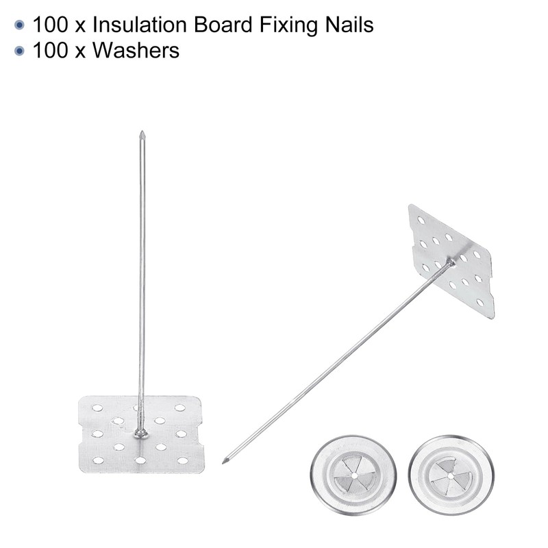 PATIKIL 70mm Perforated Insulation Pins with Round Washer,100 Sets 2in