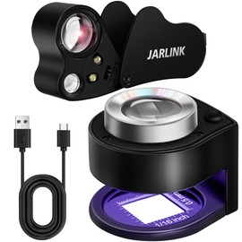 JARLINK 2 Pack 30X 60X Jewelers Loupe, Foldable Jewelry Magnifier with Bright LED Light, Rechargeable Loupe Magnifier with 3 LED and 3 UV Light for Gems, Jewelry, Coins, Stamps (Black)