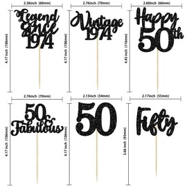 Ephlyn - 36 piezas de adornos para cupcakes de 50 cumpleaños, leyenda clásico de 1974 desde 1974, 50 fabulosos adornos para cupcakes para 50 cumpleaños, boda, aniversario, decoración de fiesta