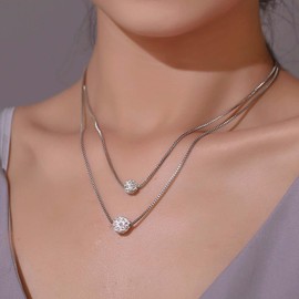 Cybche Boho Geschichtet Kristall Kugel Anhänger Halskette Silber Geschichtet Kette Halskette Strass Kugel Choker Halskette Slide Cubic Zirkonia Halskette Schmuck Für Frauen