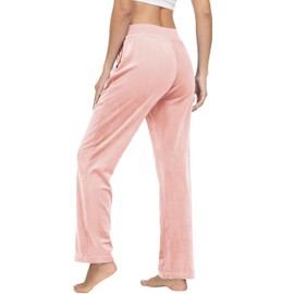 TACVASEN Womens Velour Sweatpants with Pockets Straight Leg Velvet Pants Soft Athletic Stretch Pants Casual Pink XL