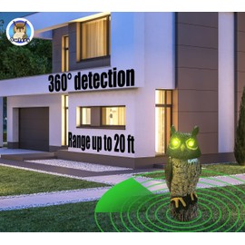 Owlery Solar Owl Guard with Motion Detector, Flashing Eyes, Spinning Head, Realistic Hooting and Silent Mode, Garden Owl, Outdoor Statue, Decoration for Home, Garden, Patio and Fence