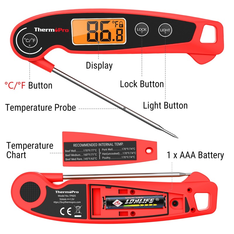 ThermoPro TP605 Instant Read Meat Thermometer for Cooking, Waterproof Digital