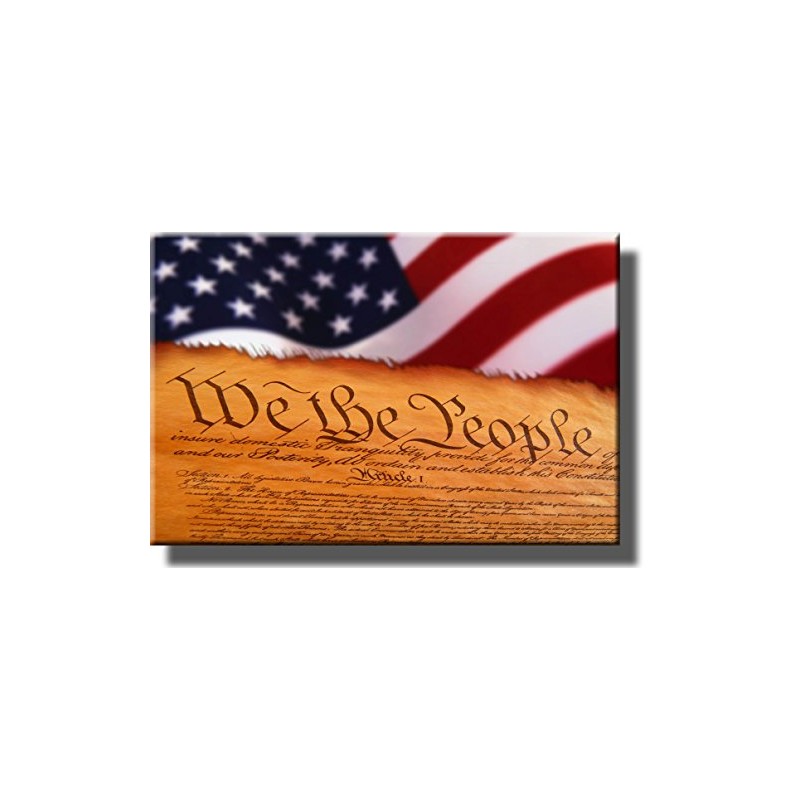 United States Constitution and Flag Picture on Stretched Canvas Wall