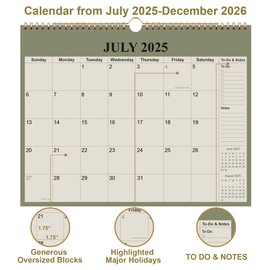 Calendar 2025-2026 - 18 Months Wall Calendar from July 2025 to December 2026, 2025-2026 Wall Hanging Calendar Planner with Thick Paper, 12" x 14.5", Cyan