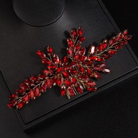 JWICOS Crystal Bride Wedding Hair Comb Bridal Hair Clip Sparkly Bridal Side Comb Hedpieces Wedding Hair Accessories for Women and Girls (Red)