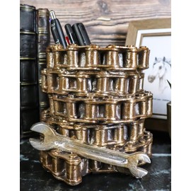 Ebros Gift Mechanic Biker Motorcycle Round Belt Chains with Wrench Tool Stationery Pen Make Up Brush Holder Resin Figurine Smoke Shop Room Man Cave Indoor Outdoor Bar Decorative Accent