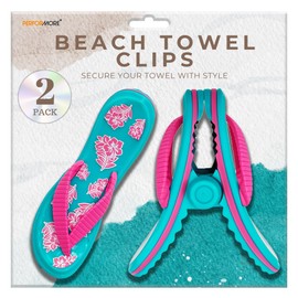 PERFORMORE Flip Flop Beach Towel Clips (Pink Strap), 2-Pack, Portable Towel Holder, Secure for Beach Chairs Deck Patio Pool Boat Cruise Lounge Chair Accessories, Beach Chair Clips