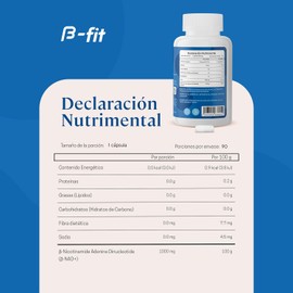 B-FIT B NAD - 500mg de Nicotinamida Adenina Dinucleótido por Porción - 90 Cápsulas Vegano - Suplemento Alimenticio