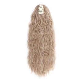 24" Corn Wave Ponytail Extension Claw Clip on Ponytails Wavy Curly Hair Extensions Jaw Pony Tail Hairpiece Bleach Blond