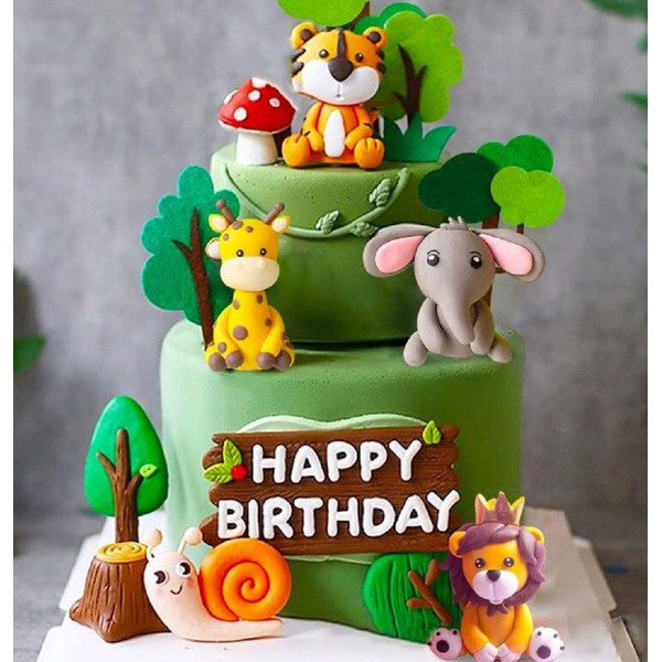 Jevenis animales de la selva decoracion de tartas salvajes decoracion de tartas safari decoracion de tartas jirafa elefante leon tigre tarta de cumpleaños animales de la selva
