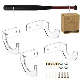 Cosmos 2 Sets Acrylic Baseball Bat Wall Mount Holder - Baseball Bat Horizontal Display Rack Hanger - Softball Wall Holder Stand for Memorabilia and Collectible, Fits Up to 2" Barrel (Clear)