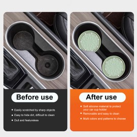 Amooca Car Cup Coaster 4 Pack Universal Non-Slip Cup Holders Insert Coasters Bling Crystal Rhinestone Car Interior Accessories Tea Green Flower