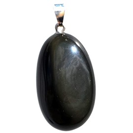Rainbow Obsidian Stone Pendant | Tumbled Stone / Worry Stone Chain Pendant with 925 Silver Loop | Healing Stone Jewellery for Men and Women